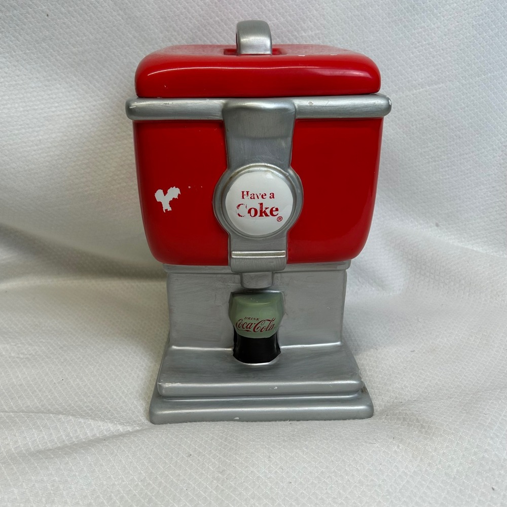 Coca-Cola Soda Fountain Dispenser Ceramic Cookie Jar Gibson 2003 Red Silver